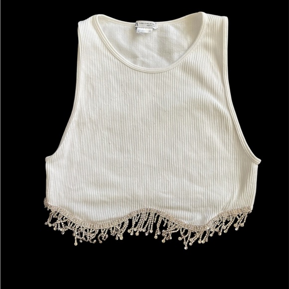 Zara Tops - Zara Cream Tank Top with Beaded Fringe